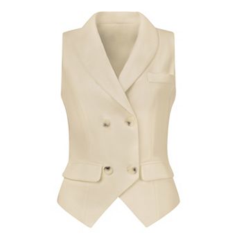 Women's Shawl Lapel Sleeveless Button Racerback Suit Waistcoat