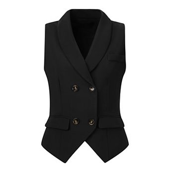 Women's Shawl Lapel Sleeveless Button Racerback Suit Waistcoat