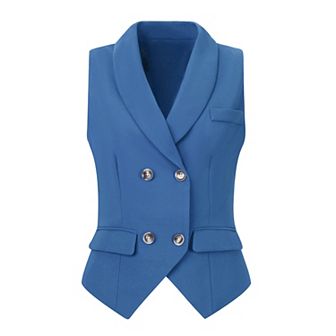 Women's Shawl Lapel Sleeveless Button Racerback Suit Waistcoat