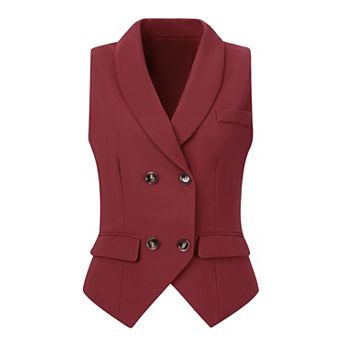 Women's Shawl Lapel Sleeveless Button Racerback Suit Waistcoat