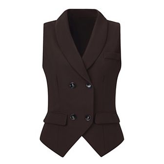 Women's Shawl Lapel Sleeveless Button Racerback Suit Waistcoat