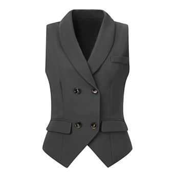 Women's Shawl Lapel Sleeveless Button Racerback Suit Waistcoat
