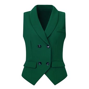 Women's Shawl Lapel Sleeveless Button Racerback Suit Waistcoat