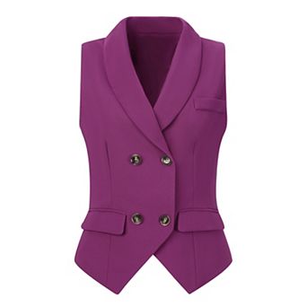 Women's Shawl Lapel Sleeveless Button Racerback Suit Waistcoat
