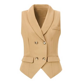 Women's Shawl Lapel Sleeveless Button Racerback Suit Waistcoat