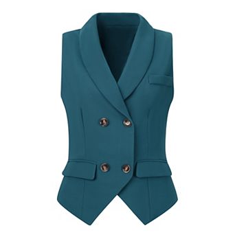 Women's Shawl Lapel Sleeveless Button Racerback Suit Waistcoat