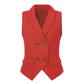 Women's Shawl Lapel Sleeveless Button Racerback Suit Waistcoat
