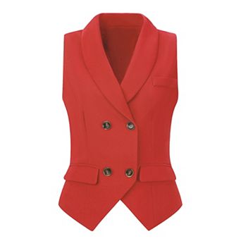 Women's Shawl Lapel Sleeveless Button Racerback Suit Waistcoat