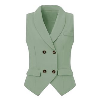 Women's Shawl Lapel Sleeveless Button Racerback Suit Waistcoat