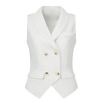 Women's Shawl Lapel Sleeveless Button Racerback Suit Waistcoat