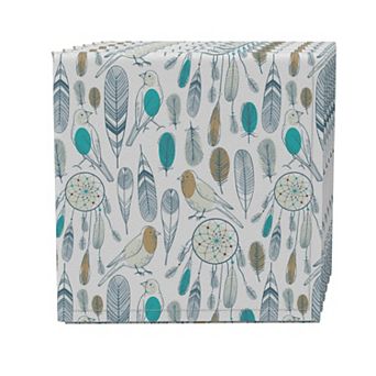 Napkin Set of 4, 100% Cotton, 20x20", Birds and Dream Catchers