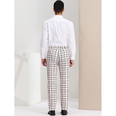 Men's Checked Prom Trousers Formal Plaid Suit Pants
