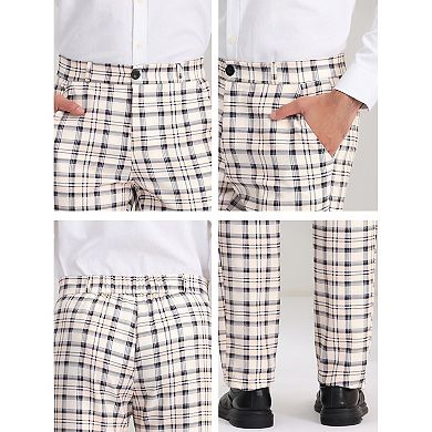 Men's Checked Prom Trousers Formal Plaid Suit Pants