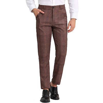 Men's Checked Prom Trousers Formal Plaid Suit Pants