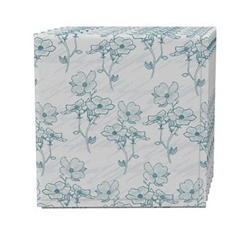 Napkin Set of 4, 100% Cotton, 20x20", Sketches of Flowers