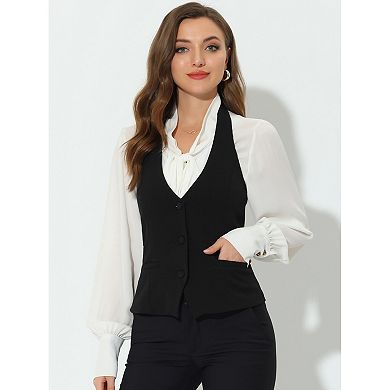 Women's Halter Neck Sleeveless Button Down Dressy Suit Waistcoat Vest