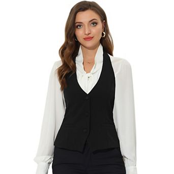 Women's Halter Neck Sleeveless Button Down Dressy Suit Waistcoat Vest