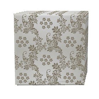Napkin Set of 4, 100% Cotton, 20x20", Floral Damask