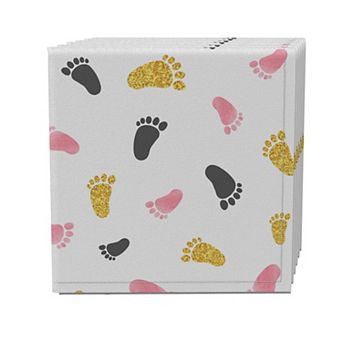 Napkin Set of 4, 100% Cotton, 20x20", Pink and Gold Baby Foot Prints