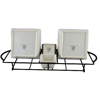 Gibson Gracious Dining 5 Piece Serving Set With Metal Rack in White Porcelain