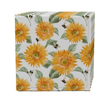 Napkin Set of 4, 100% Cotton, 20x20", Buzzing Bees and Sunflowers