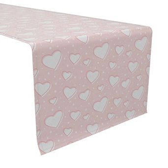 Table Runner, 100% Cotton, 16x72", Lovely Hearts Pink
