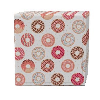Napkin Set of 4, 100% Cotton, 20x20", Glazed Pink Donuts