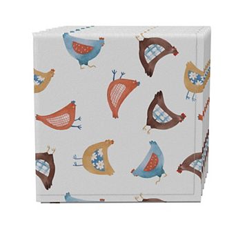 Napkin Set of 4, 100% Cotton, 20x20", Country Chickens Design
