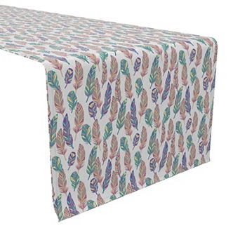 Table Runner, 100% Cotton, 16x72", Doodle Patterned Feathers