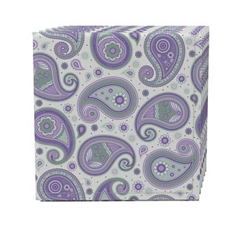 Napkin Set of 4, 100% Cotton, 20x20", Purple and Green Paisley