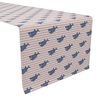 Table Runner, 100% Cotton, 16x108", Sharks and Stripes