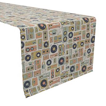Table Runner, 100% Cotton, 16x90", Retro Music Pattern