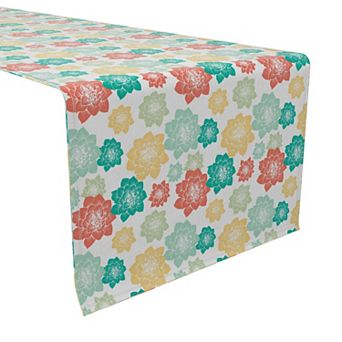 Table Runner, 100% Cotton, 16x108", Colorful Retro Succulents