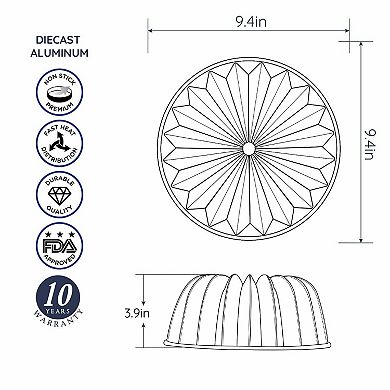 Baker's Secret Fluted Cake Pan, Cast Aluminum 2 Layers Nonstick Coating (French Wreath)