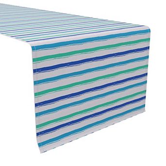 Table Runner, 100% Cotton, 16x72", Multi Blue Stripe