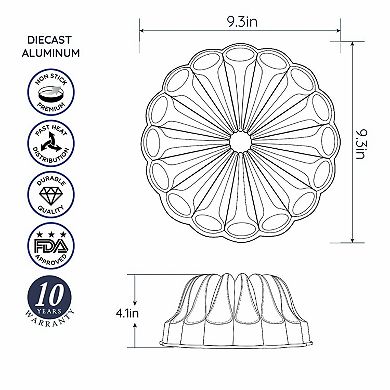 Baker's Secret Fluted Cake Pan, Cast Aluminum 2 Layers Nonstick Coating (Fountain)