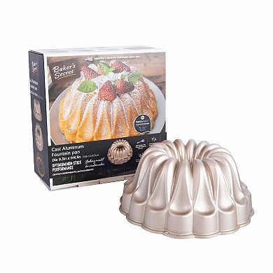 Baker's Secret Fluted Cake Pan, Cast Aluminum 2 Layers Nonstick Coating (Fountain)