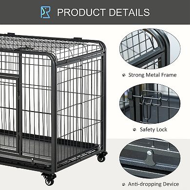 Indoor Grey 37" X 22.75" X 27.25" Puppy Kennel W/ 4 Wheels & Easy Folding Design