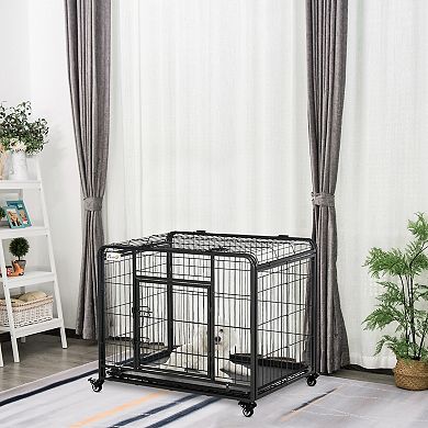 Indoor Grey 37" X 22.75" X 27.25" Puppy Kennel W/ 4 Wheels & Easy Folding Design