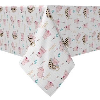 Square Tablecloth, 100% Cotton, 60x60", Pigs in Tea Cups