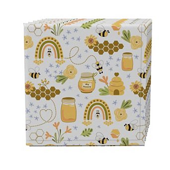 Napkin Set of 4, 100% Cotton, 20x20", Honey Bee and Rainbows