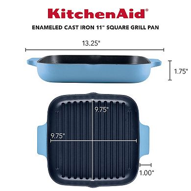 KitchenAid® 11-in. Enameled Cast Iron Square Grill and Roasting Pan