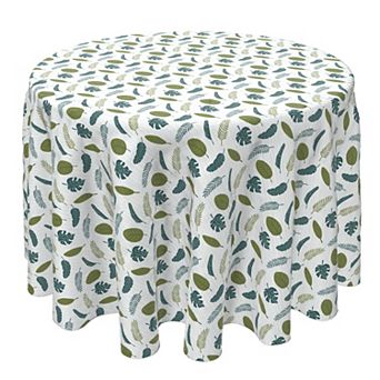 Round Tablecloth, 100% Cotton, 60 Round", Tropical Leaves on Stripes