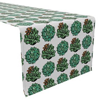 Table Runner, 100% Cotton, 16x72", Green Succulent Floral