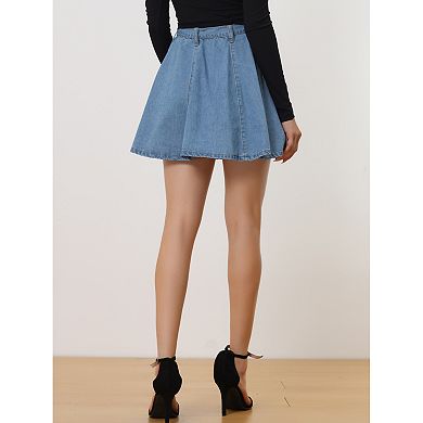 Women's Summer High Waist A-Line Mini Denim Skirt with Belt
