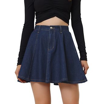 Women's Summer High Waist A-line Mini Denim Skirt With Belt