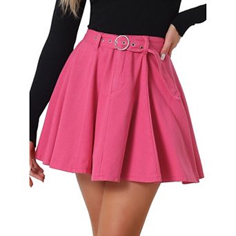 Women's Summer High Waist A-line Mini Denim Skirt With Belt