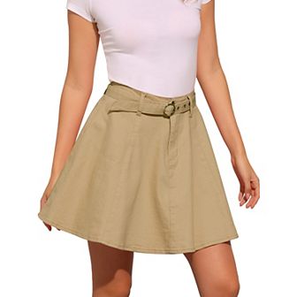 Women's Summer High Waist A-Line Mini Denim Skirt with Belt