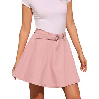 Women's Summer High Waist A-Line Mini Denim Skirt with Belt