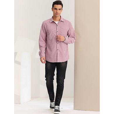 Men's Corduroy Shirt Button Down Regular Fit Long Sleeves Shirts